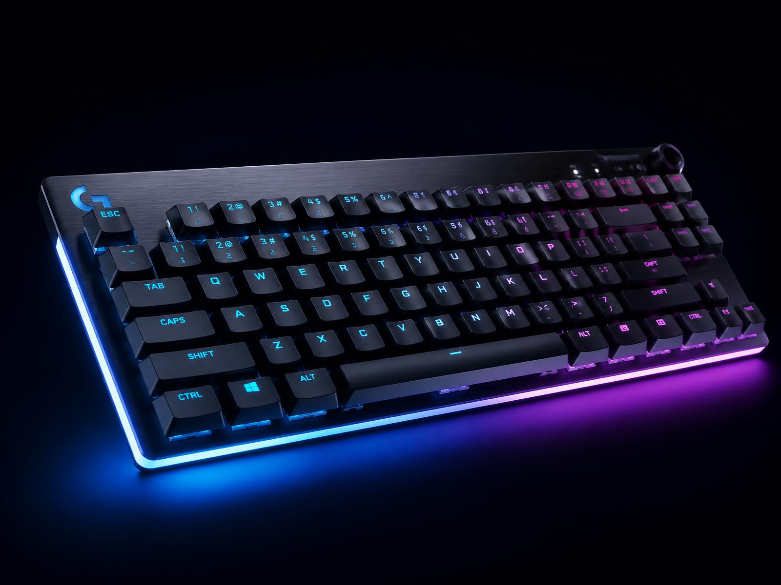 Teclado magnético rapid trigger com iluminação RGB azul e roxa